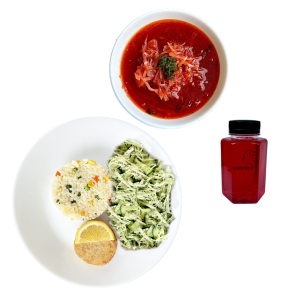 LANCH № 8 Борщ, рис, риб.котл, овочевий салат (12.00-16.00 пн-пт)